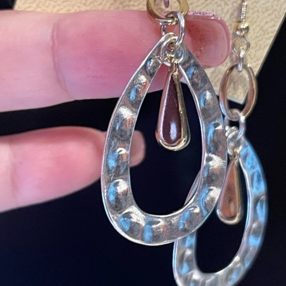 Hannah essentials 2 tone silver gold tear drop earrings 2 3/4 inch - Picture 6 of 7